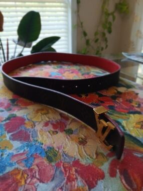 Louis Vuitton Brown Monogram Reversible Belt with Red and Gold Buckle